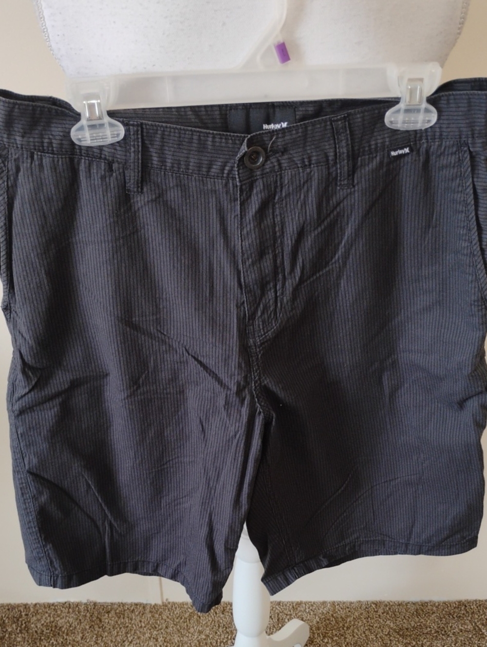 Hurley Men’s Black Pinstripe Flat Front Shorts